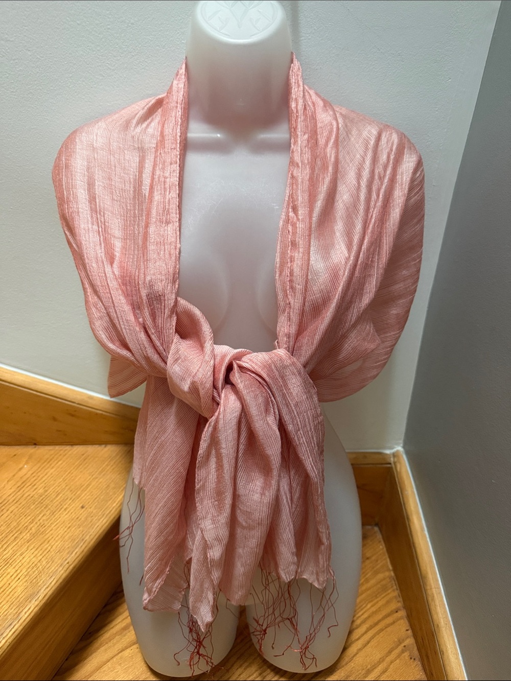 Dusty Rose Pink Sheer Shimmer Wrap Scarf Fringe Trim | Made in India